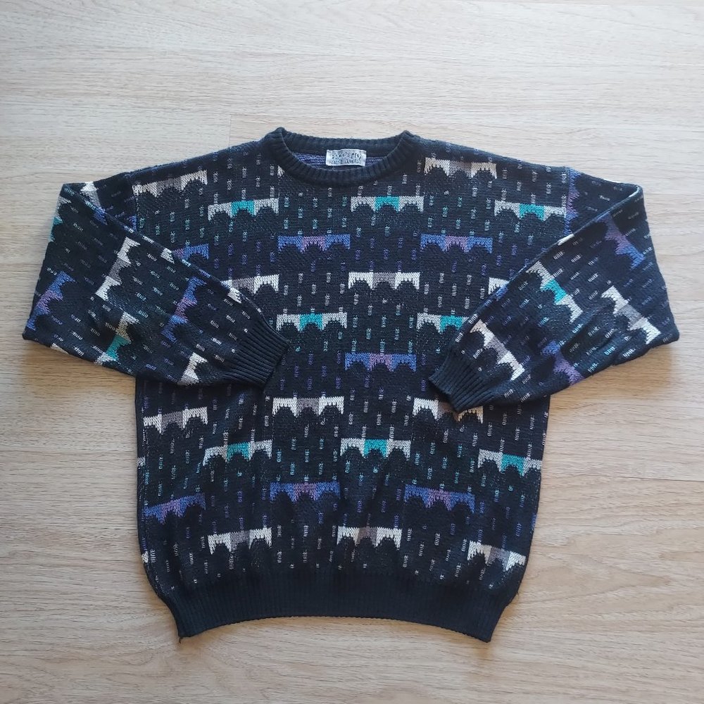 Vintage Progetto Crew Neck Sweater Cotton Blend Multicolor Men XL Made in Italy